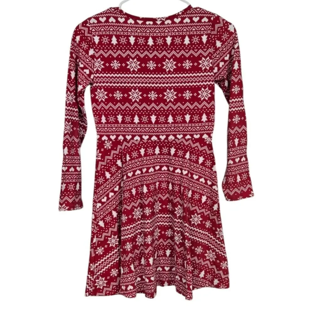 Children's Place Girls' Casual Long Sleeve Christmas Fair Isle Holiday Dress Red
